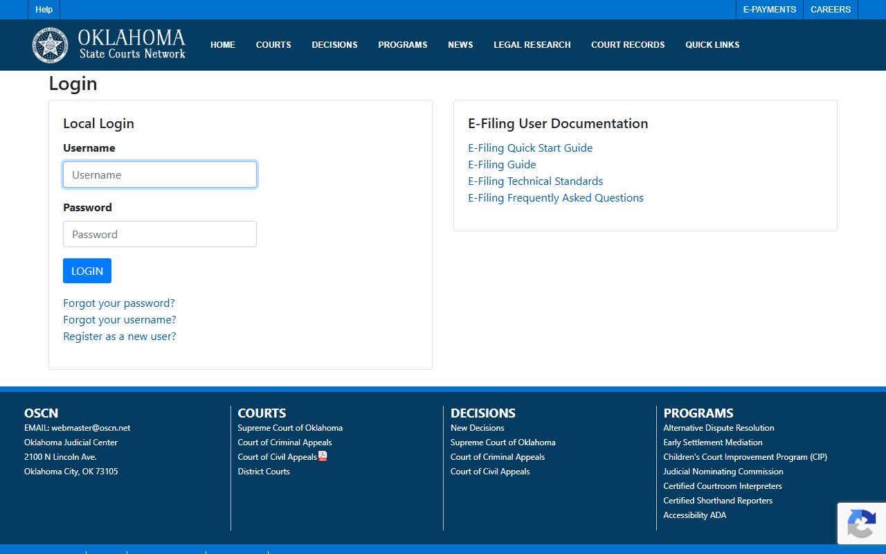 Oklahoma e-file system used for Comanche County court docket filings