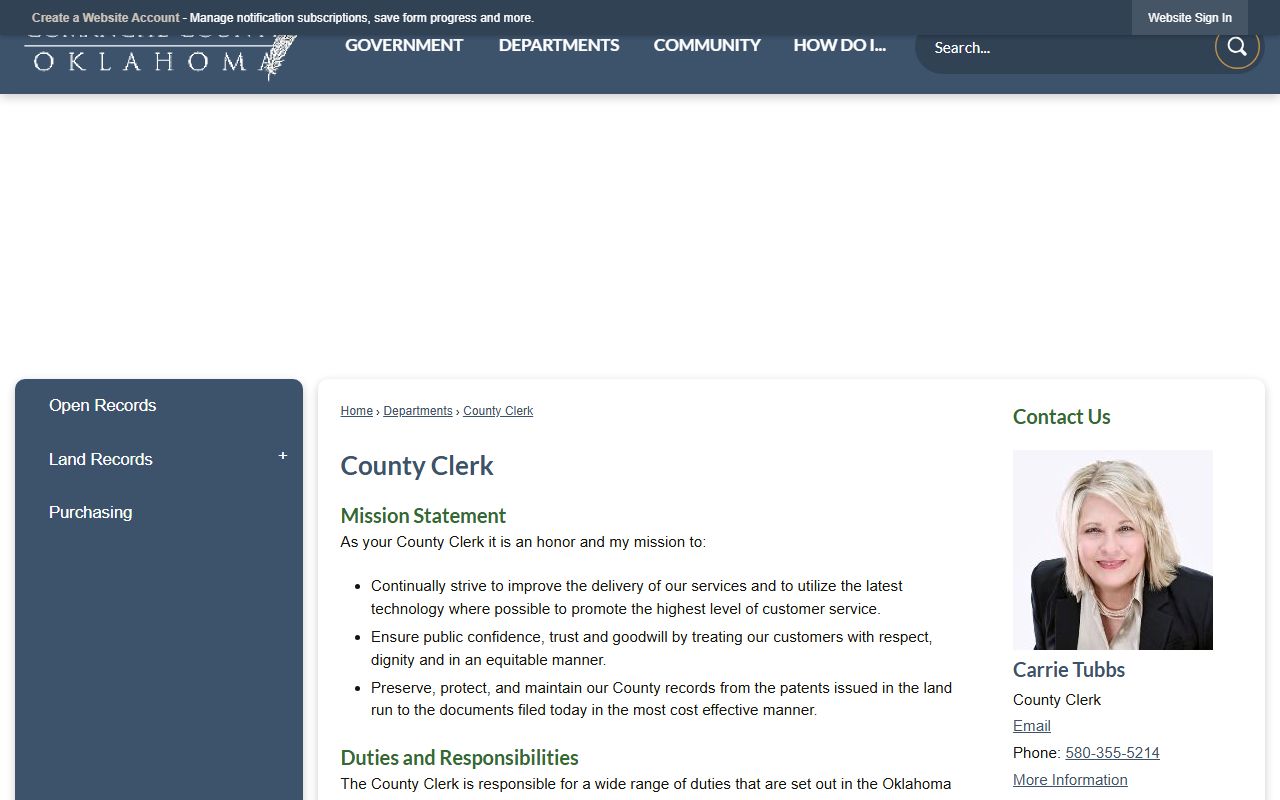 Comanche County court records County Clerk land and property records page