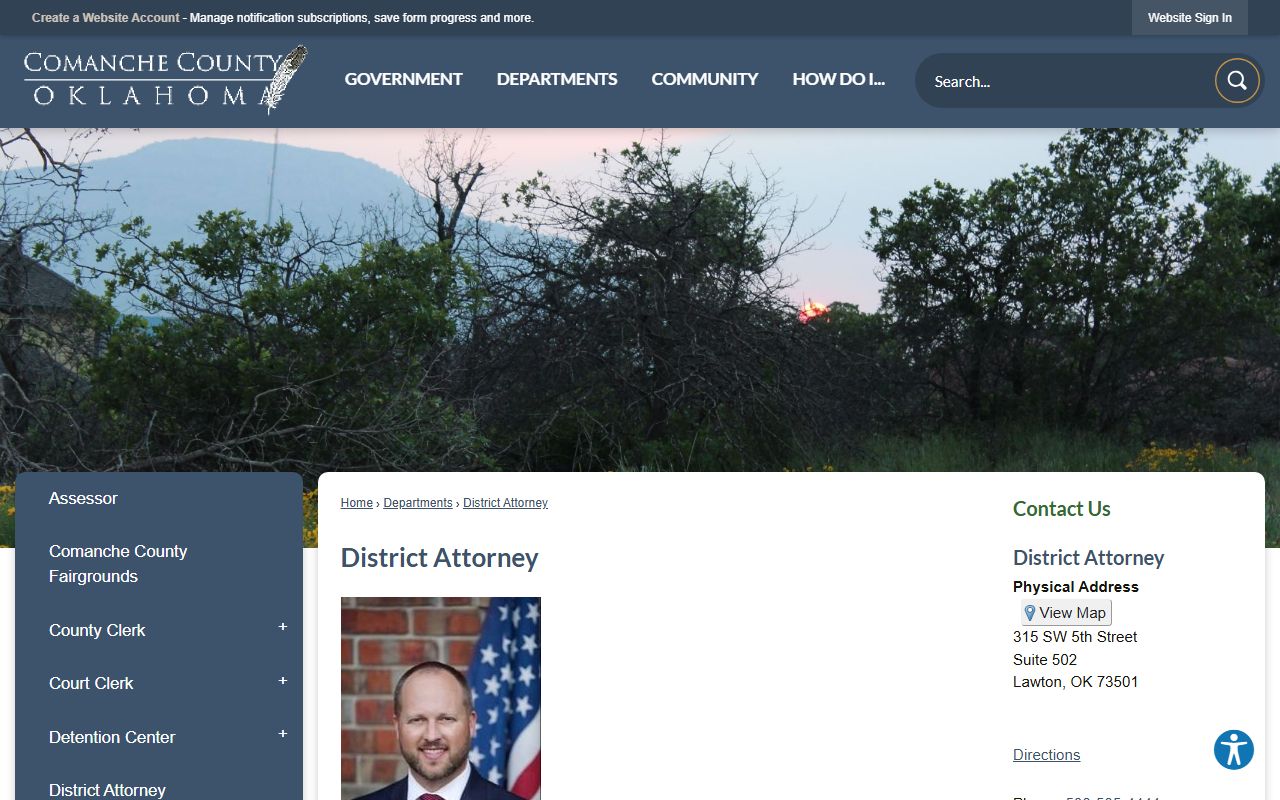 Comanche County District Attorney office page used for criminal court records charging information