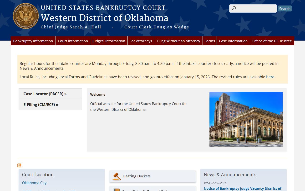 Western District of Oklahoma bankruptcy court separate from Comanche County District Court
