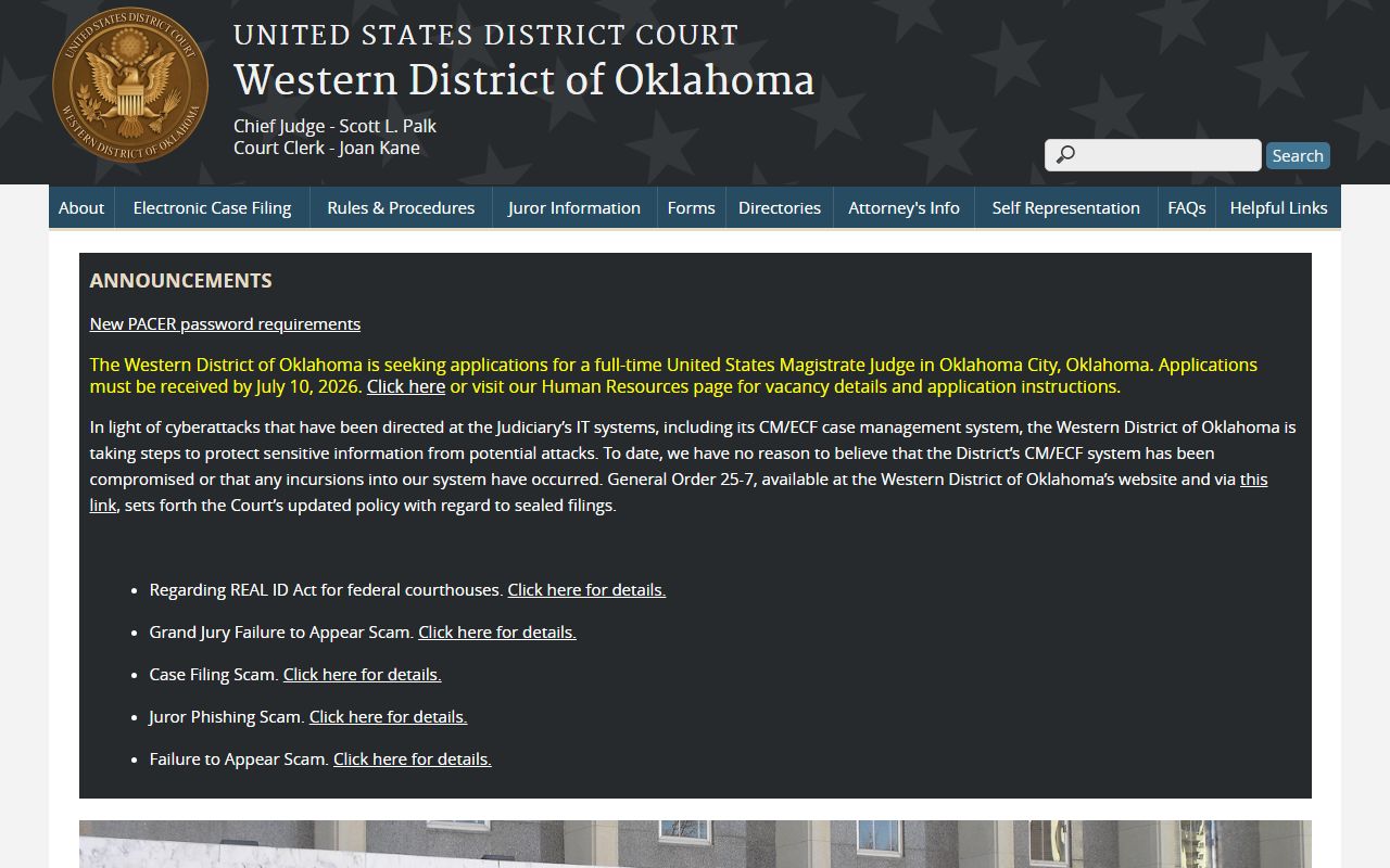 Western District of Oklahoma federal court serving Comanche County District Court area