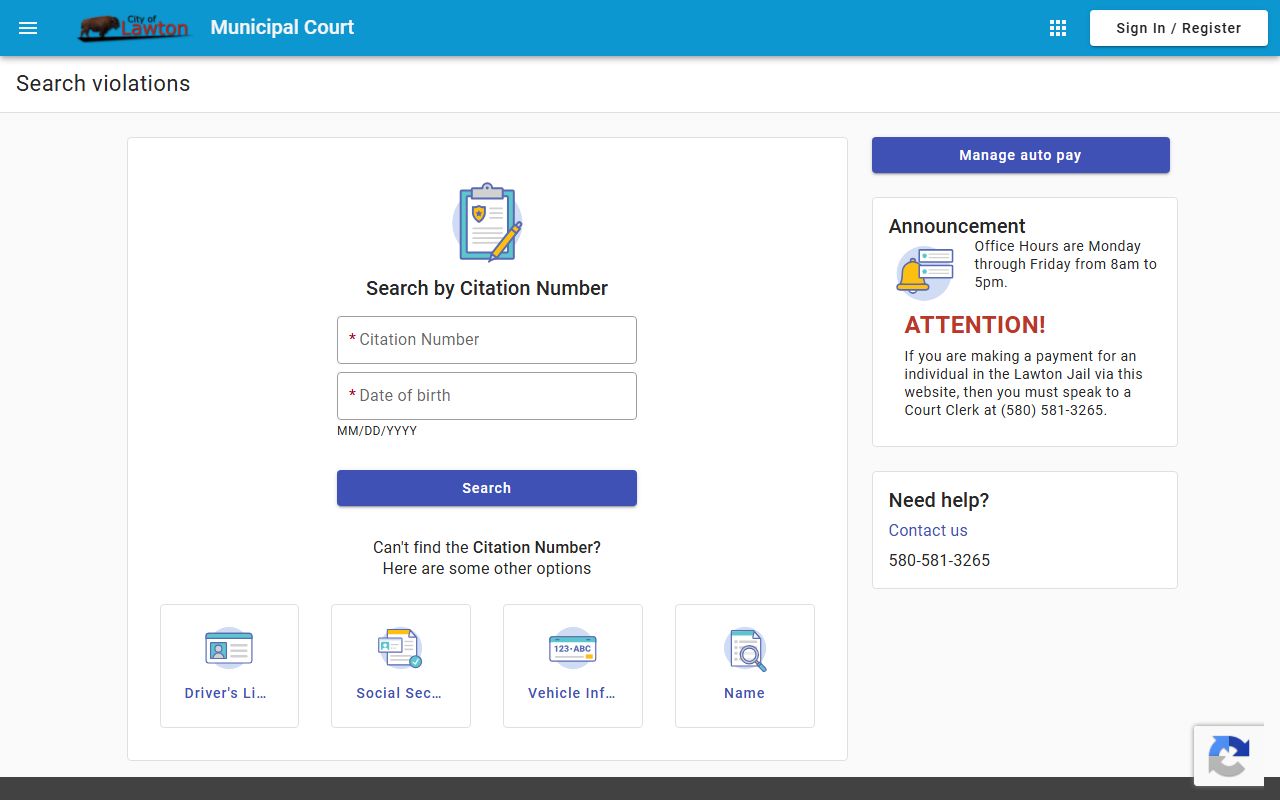 Comanche County traffic court records citation search portal for Lawton