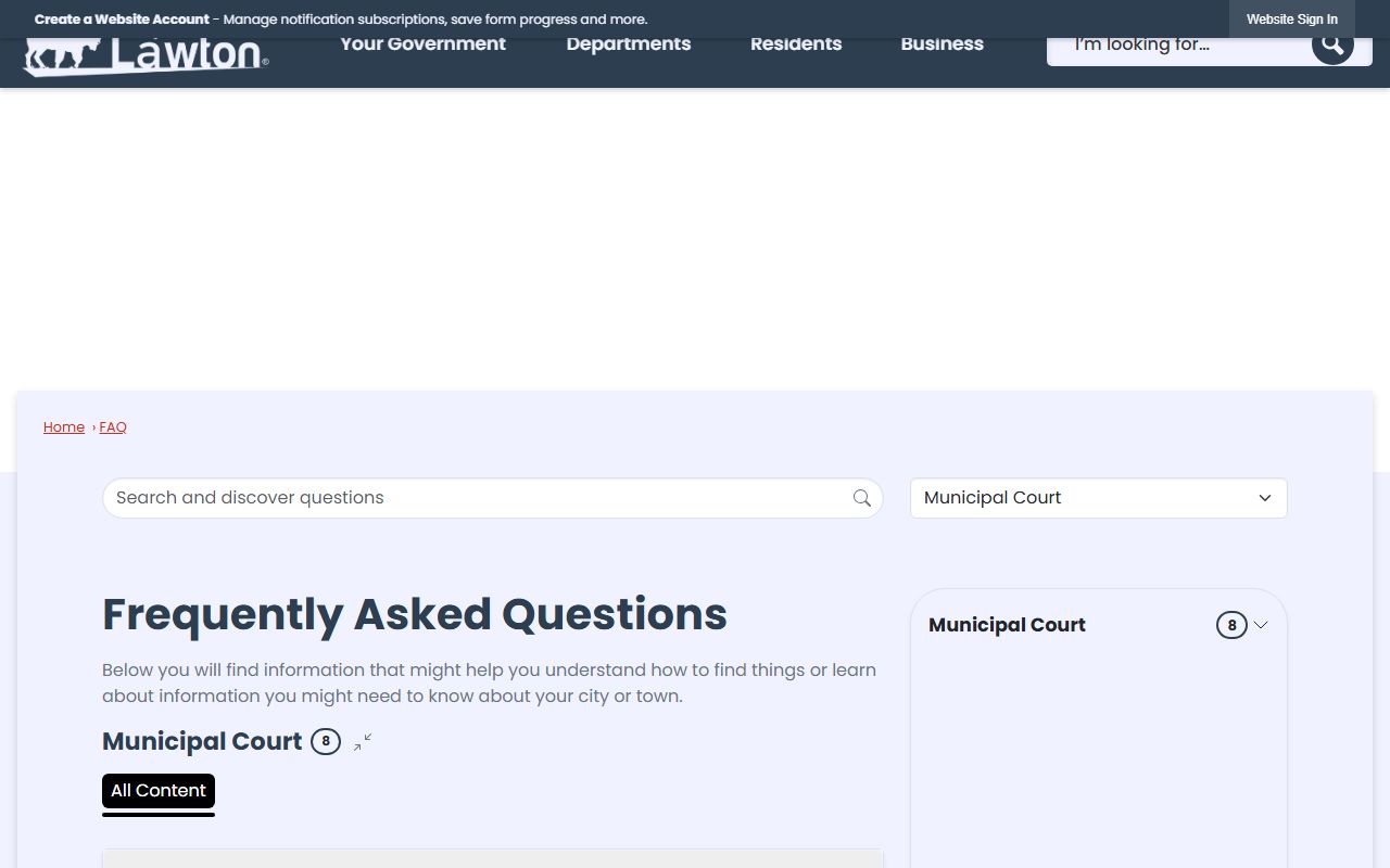 Lawton Municipal Court FAQ page covering Comanche County warrant and failure to appear rules
