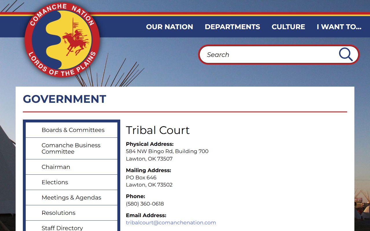 Comanche Nation Tribal Court page near Lawton in Comanche County court records context
