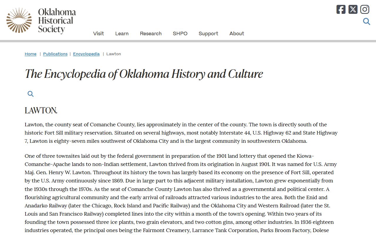 Oklahoma Historical Society Lawton entry on Comanche County courthouse and court records history
