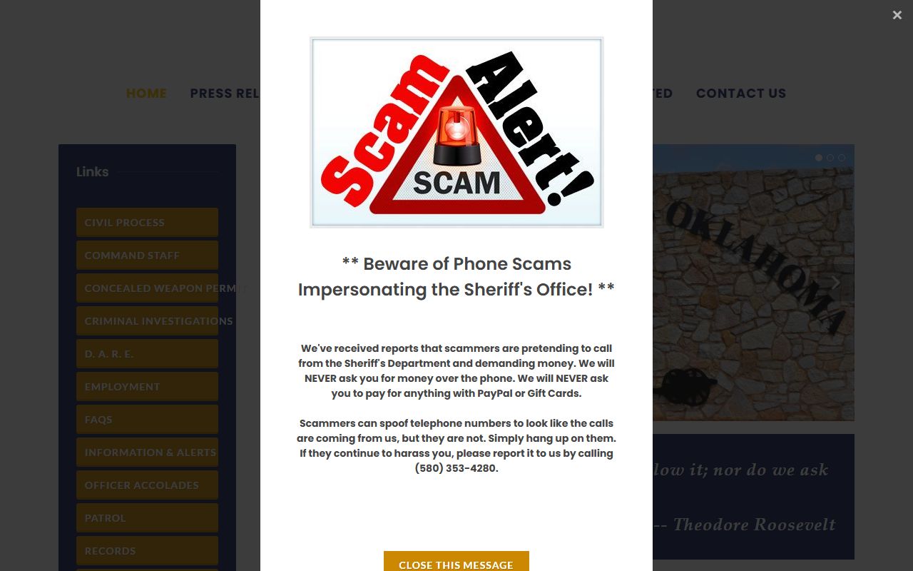 Comanche County Sheriff Office homepage linked from court records resources